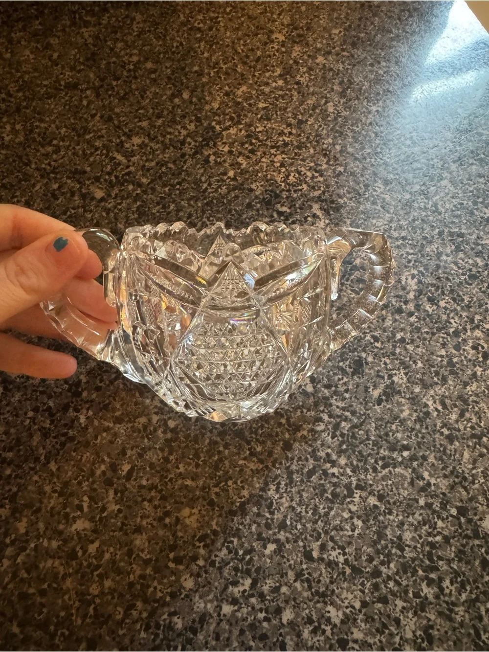 VTG Cut Glass Double-Handled Sugar Bowl - Clear Crystal HEAVY